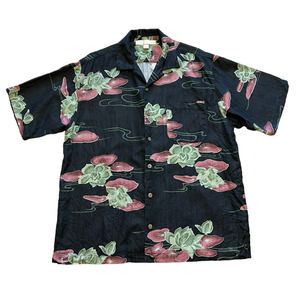 Bungalow Brand Black Tropical Print Short Sleeve Button Down Shirt, Size M